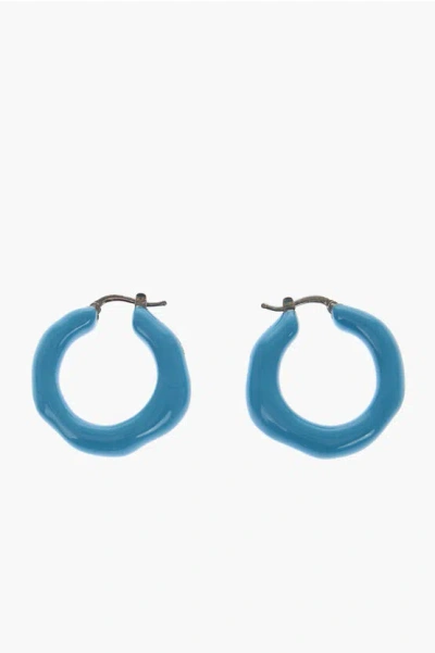 Jil Sander Enamelled Brass Hoop Earrings In Blue
