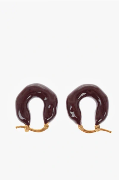 Jil Sander Enamelled Brass New Lightness Earrings In Burgundy