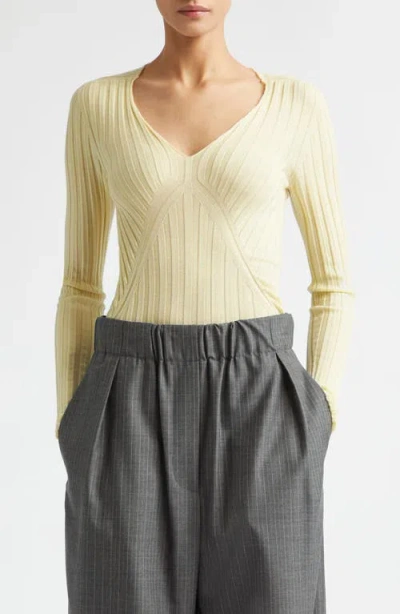 Jil Sander Engineered Cashmere & Silk Rib Sweater In Neutral