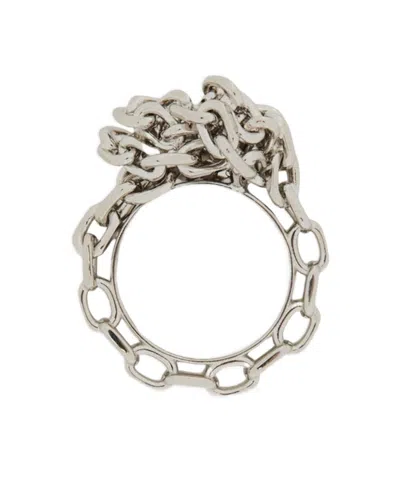 Jil Sander Engraved-logo Knotted-chain-detail Ring In Metallic
