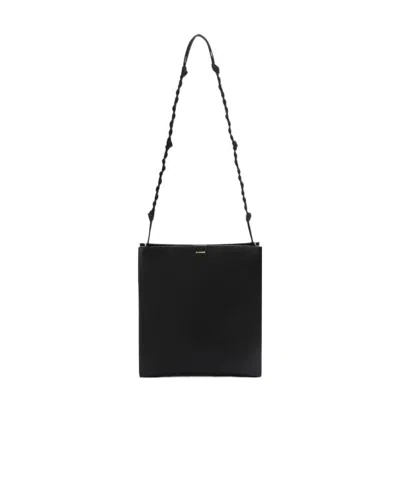 Jil Sander Engraved-logo Leather Shoulder Bag In Black