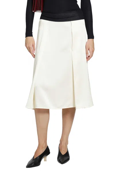 Jil Sander Envers Satin Pleated Skirt In Off-white