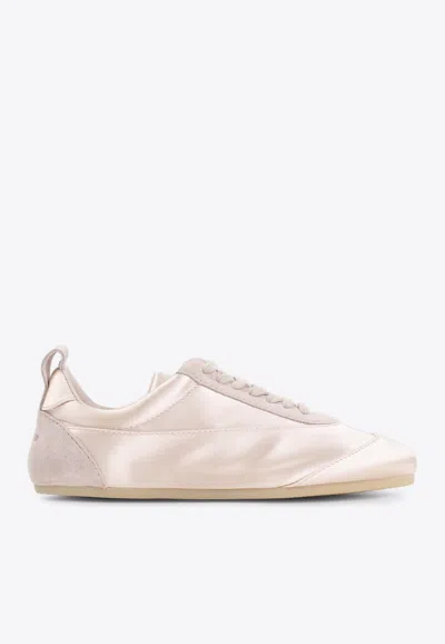 Jil Sander Etage Satin And Suede Low-top Sneakers In Neutral