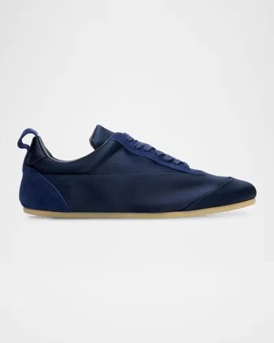 Jil Sander Etage Satin And Suede Low-top Trainers In Blue