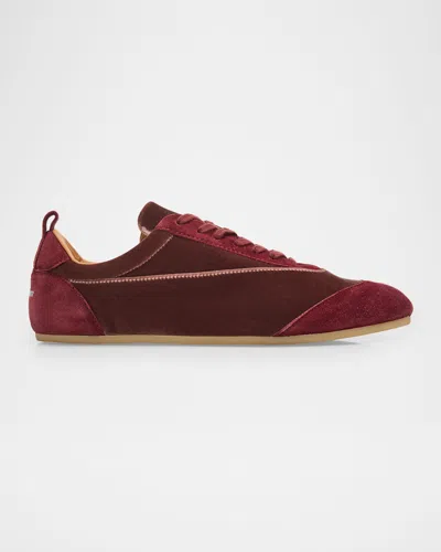 Jil Sander Etage Velvet And Suede Low-top Sneakers In Red