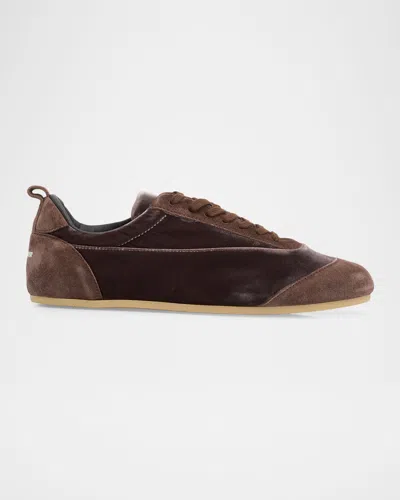 Jil Sander Etage Velvet And Suede Low-top Sneakers In Brown
