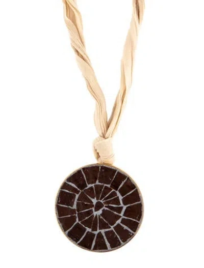 Pre-owned Jil Sander Fabric Circle Pendant Necklace, 27" In Brown