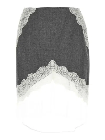 Jil Sander Organza Lace Wool Skirt In Gray