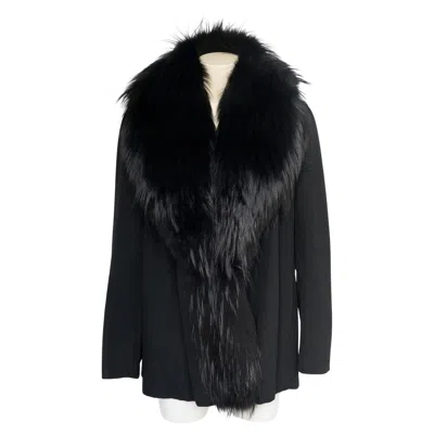 Pre-owned Jil Sander Fall/winter 2002 Black Wool Fur Collar Coat Runway Collection Size 40