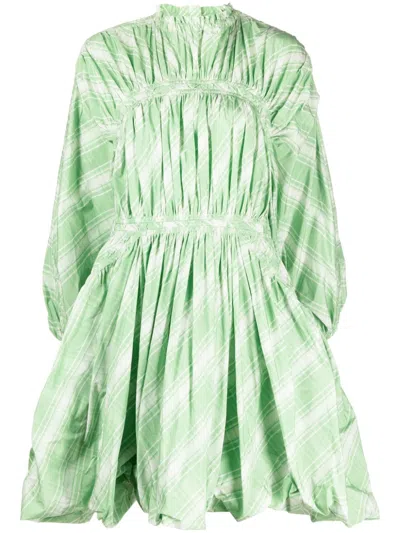 Jil Sander Fashion Plaid Check Pattern Mini Dress In Green