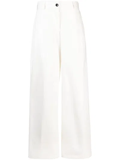 Jil Sander Fashion Wide Leg Cotton Trousers In White