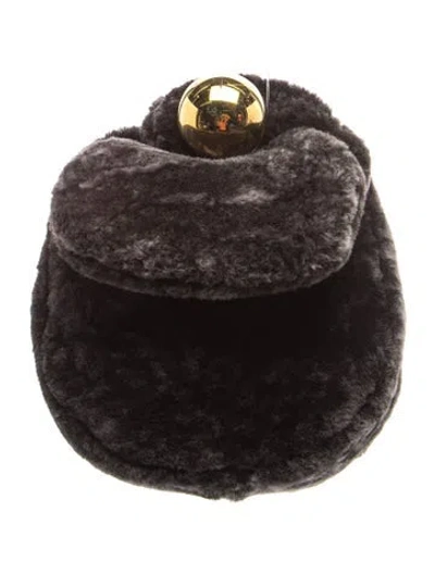 Pre-owned Jil Sander Faux Fur Shearling Sphere Clutch Bag Small In Gray