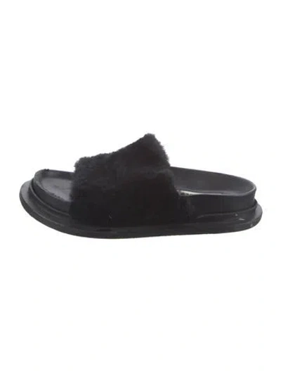 Pre-owned Jil Sander Faux Fur Slingback Sandals In Black