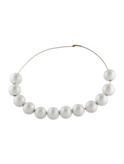 Pre-owned Jil Sander Faux Pearl Choker Necklace, 15" In White