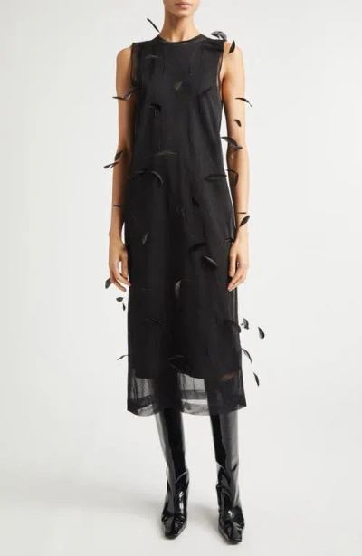 JIL SANDER JIL SANDER FEATHER APPLIQUÉ LAYERED SHIFT DRESS