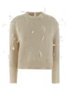 Jil Sander Long Sleeve Knit Sweater With Feather Accents In Neutral