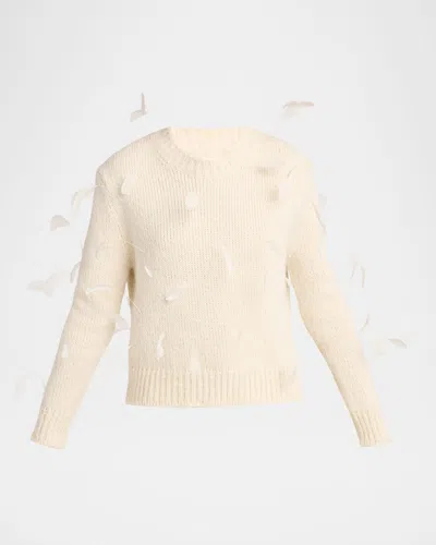 Jil Sander Feather-trim Shrunken Wool Crewneck Sweater In Neutral