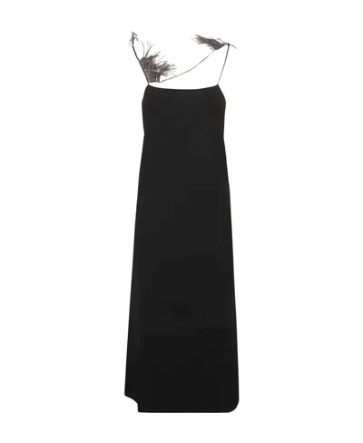 Jil Sander Feather-trim Slip Dress In Black