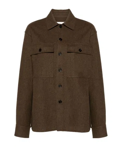 Jil Sander + Felted Wool Overshirt In Green