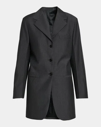 Jil Sander Fil-a-fil Wool Long Jacket In Black