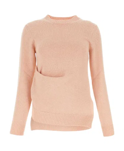Jil Sander Ribbed Crew Neck Knit With Side Slits In Pink