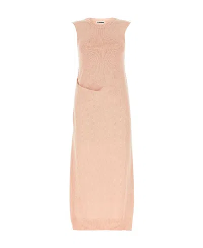 Jil Sander Knit Texture Japanese Cotton Dress In Pink