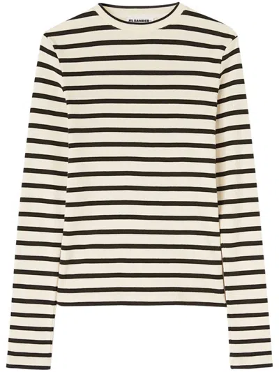 JIL SANDER FINE RIBBED OFF-WHITE AND BLACK CREW NECK SWEATER