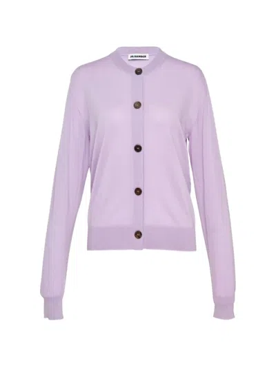 Jil Sander Fine-knit Button-up Cardigan In Purple