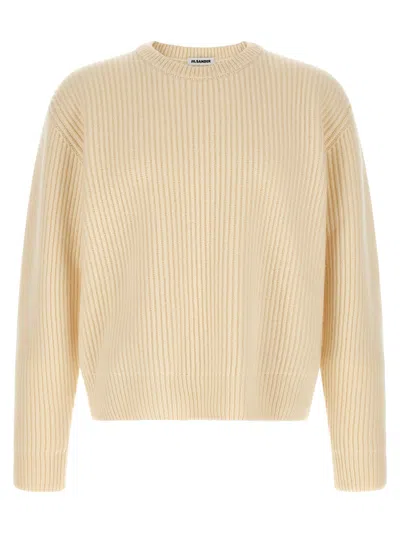 Jil Sander Fisherman Style Rib Crew Neck Sweater In Yellow