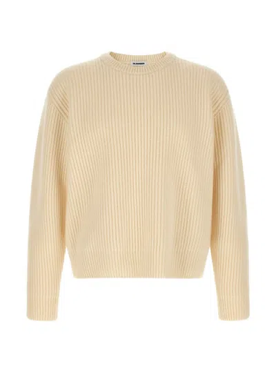 Jil Sander Fisherman Style Rib Crew Neck Sweater In Yellow