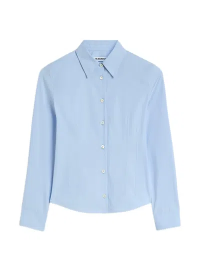 Jil Sander Fitted Cotton-poplin Shirt In Blue