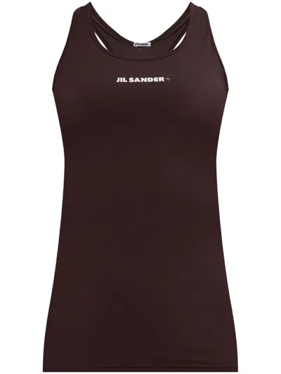 JIL SANDER FITTED RACERBACK SPORTS TANK WITH LOGO PRINT