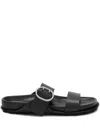 Jil Sander Leather Sandals With Double Buckle In Schwarz