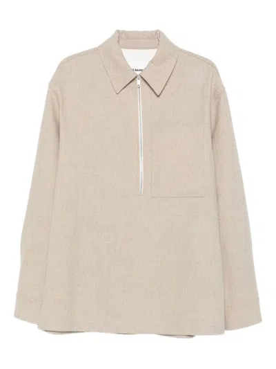 Jil Sander Flannel Wool Polo Shirt In Neutral