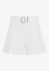 Jil Sander Flared Buckle Belt Shorts In White