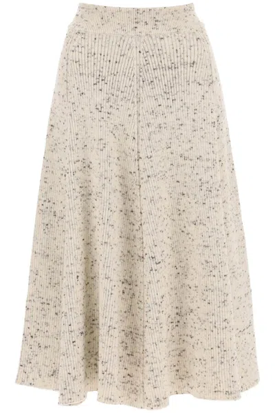 Jil Sander Flared Midi Skirt In Speckled Wool In White