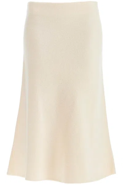 Jil Sander Flared Midi Wool Skirt With A In Neutrals