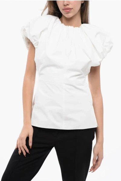 Jil Sander Flared Top With Puffed Sleeves In White