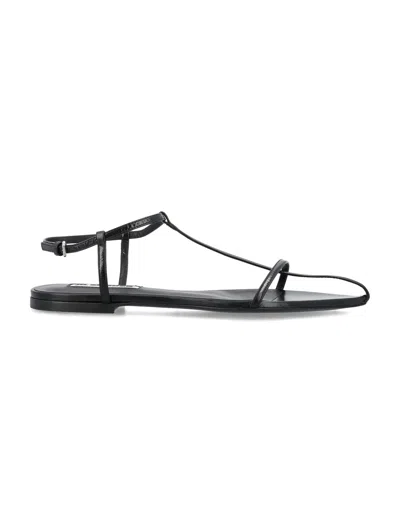 Jil Sander Flat Cage Sandals With Interwoven Leather Straps For Women In Black