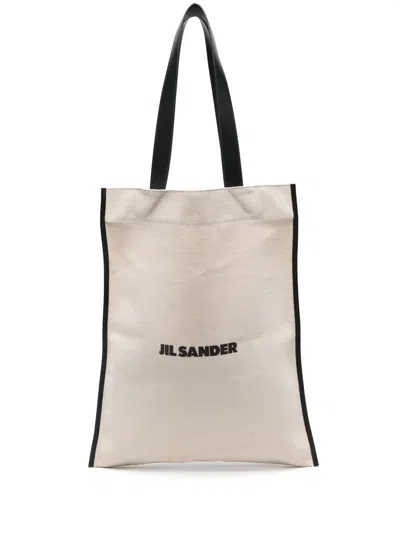 Jil Sander Flat Embroidered-logo Tote Bag In Neutrals