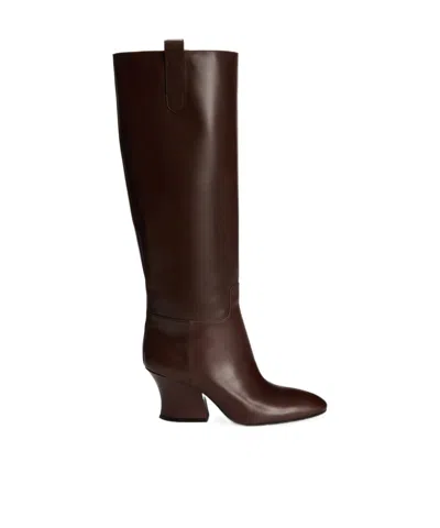 Jil Sander Flat Leather Knee-high Boots With A Block Heel In Burgundy