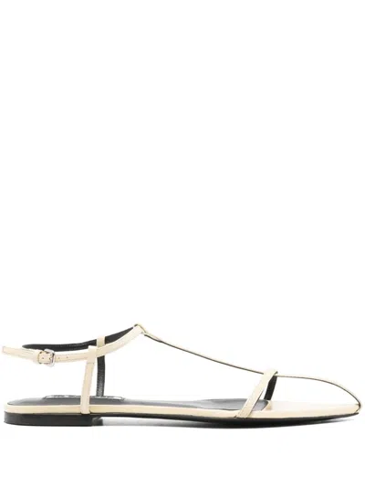 Jil Sander Flat Leather Sandals In Neutral