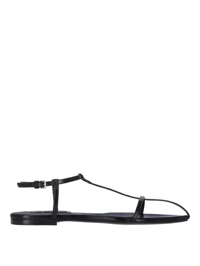 Jil Sander Leather Sandals Flat Sole Pointed Toe In Black