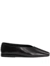 Jil Sander Pointed Toe Leather Ballerina Flats With Studs In Black