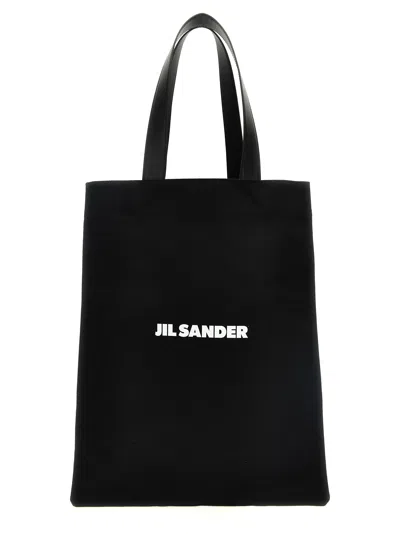 Jil Sander Logo Printed Medium Flat Shopper Bag In White