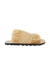 Jil Sander Raffia Slippers With Fringe Detail And Open Toe In Beige