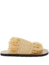 Jil Sander Raffia Slippers With Fringe Detail And Open Toe In Neutrals
