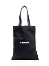 Jil Sander Black Tote Bag With Logo Print In Canvas Woman