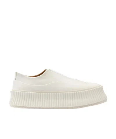 Jil Sander Flatform Leather Sneakers In White