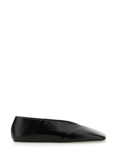 Jil Sander Square-toe Leather Ballerina Shoes In Black